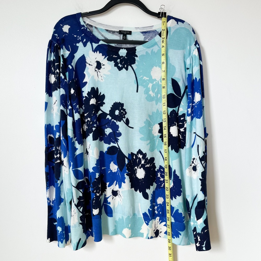 NEW Talbots Plus Puff Sleeve Lightweight Sweater Blue Abstract Floral Womens 3X - Picture 7 of 12